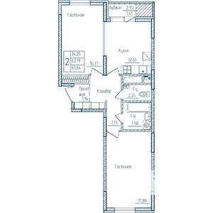 2-к квартира, строящийся дом, 64м2, 3/18 этаж